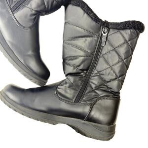 Totes Joni Rain Snow Boots Woman 6M Quilted Double Side Zipper Black Faux Fur